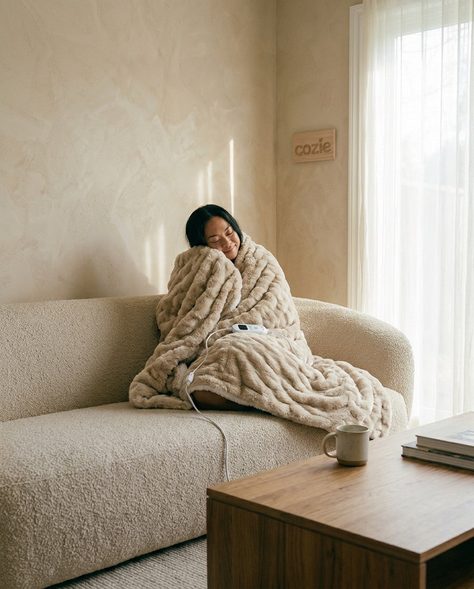 Cozie heated throw · sherpa-lined